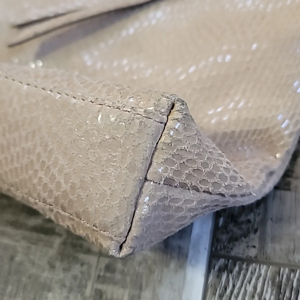 Margot Leah Large Taupe Leather Snakeskin Texture Hobo Bag